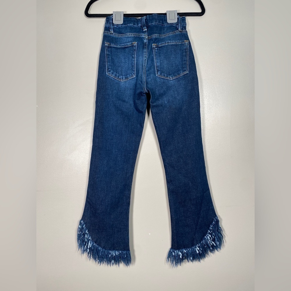 Frame Le Crop Mini Boot High Rise Fringe Hem Denim Jeans - Picture 10 of 11